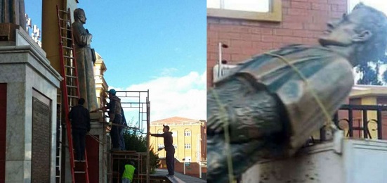 Remoción de la estatua de Cordero en la Universidad de Cuenca