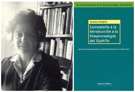 La filosofa argentina Amelia Podetti, y, al lado, el libro con el prologo de Bergoglio