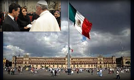 El palacio presidencial. En el recuadro Peña Nieto y su esposa invitan al Papa | Composición de Emiliano I. Rodriguez