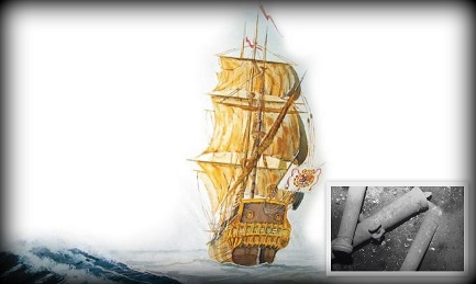 En el recuadro, tres de los 66 cañones del galeón San José. Foto Presidencia de Colombia |Composición de Emiliano I. Rodriguez