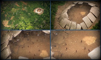 Indígenas Yanomami no contactados fotografiados desde el aire. Se estima que en esa casa comunal viven cerca de cien personas. Foto Guilherme Gnipper Trevisan/Hutukara