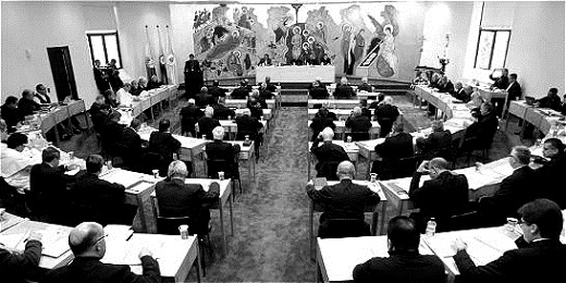 Una rara imagen de los trabajos de la II Conferencia General del Episcopado Latinoamericano en Medellín, en el mes de agosto de 1968