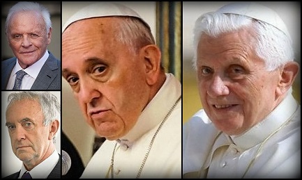 Las parejas Papa Bergoglio y Jonathan Pryce, Joseph Ratzinger y Anthony Hopkins