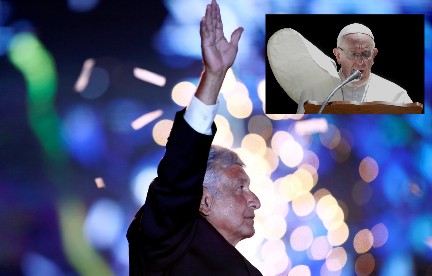 López Obrador, elegido presidente de México el 2 de julio. En el recuadro, el Papa Francisco